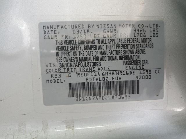 3N1CN7AP0JL873693 Nissan VERSA S