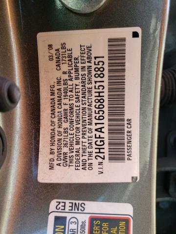 2HGFA16568H518851 2008 Honda Civic Lx