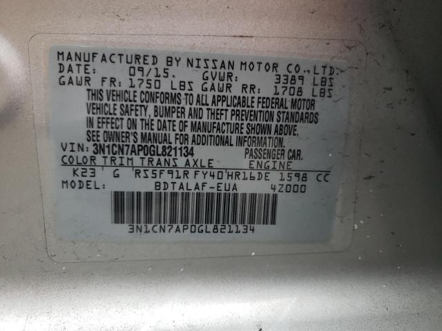 3N1CN7AP0GL821134 Nissan VERSA S