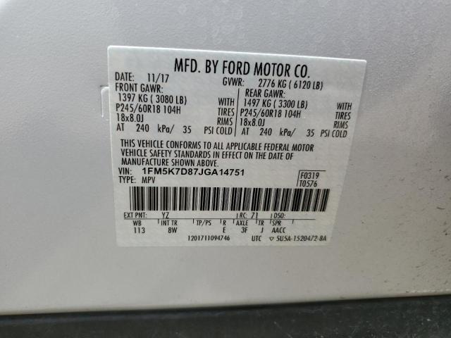 1FM5K7D87JGA14751 Ford EXPLORER XLT