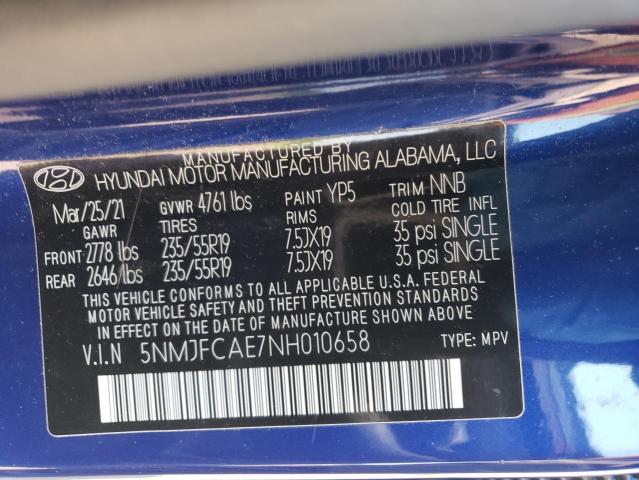5NMJFCAE7NH010658 Hyundai TUCSON SEL