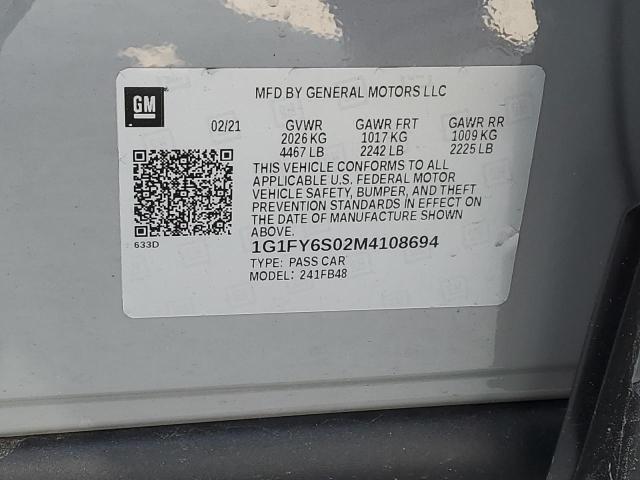 1G1FY6S02M4108694 | 2021 CHEVROLET BOLT EV LT