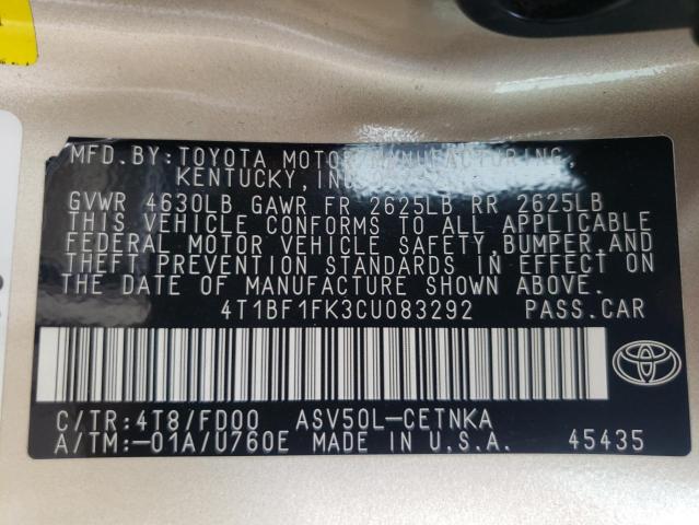 2012 TOYOTA CAMRY BASE - 4T1BF1FK3CU083292