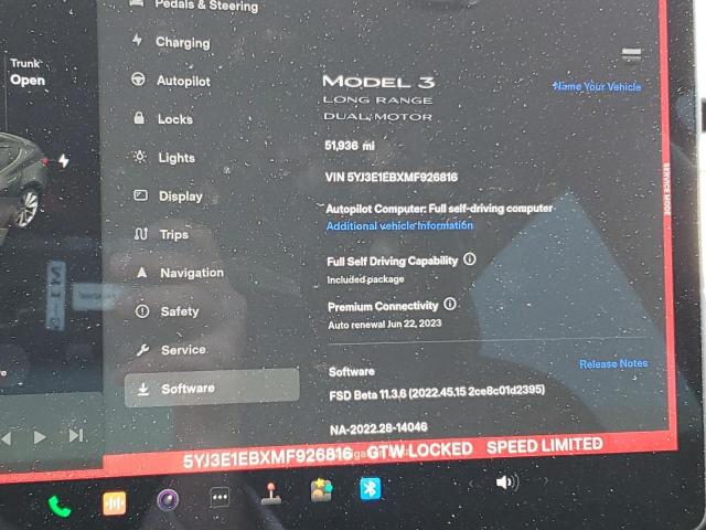 5YJ3E1EBXMF926816 Tesla MODEL 3