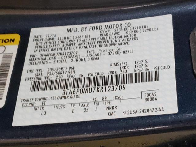 3FA6P0MU7KR123709 | 2019 Ford fusion sel