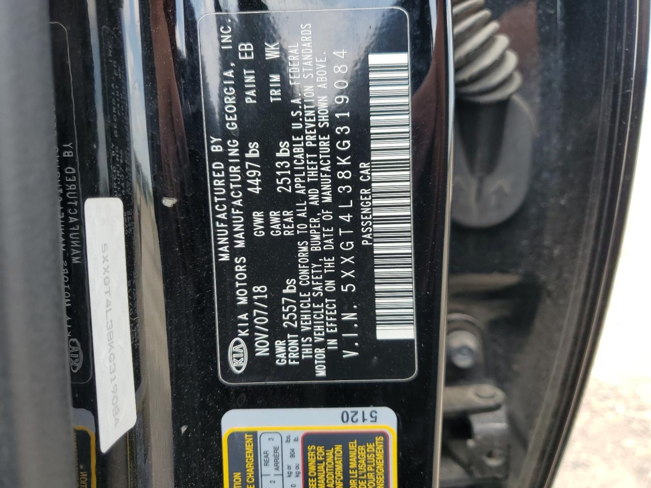 5XXGT4L38KG319084 2019 Kia Optima Lx