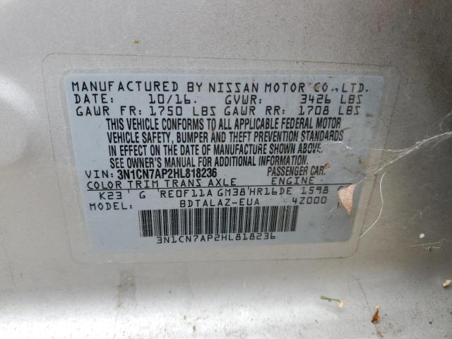 3N1CN7AP2HL818236 Nissan VERSA S