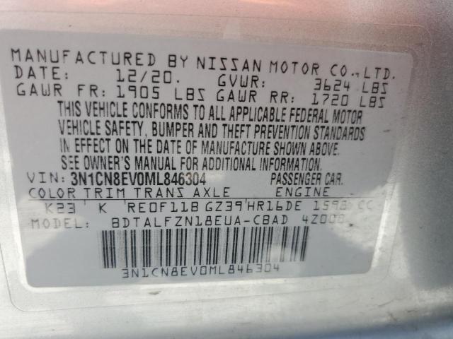 3N1CN8EV0ML846304 Nissan VERSA SV