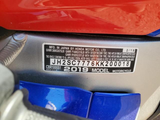 2019 HONDA CBR1000 S JH2SC7776KK200018