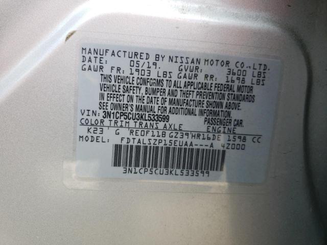3N1CP5CU3KL533599 Nissan KICKS S