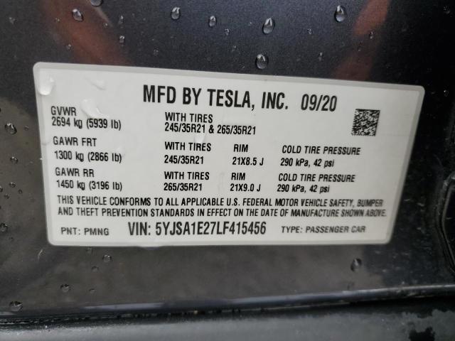 5YJSA1E27LF415456 | 2020 TESLA MODEL S