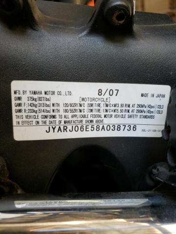 2008 YAMAHA YZFR6 S JYARJ06E58A038736