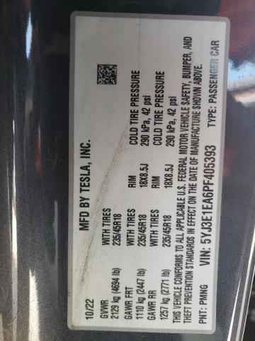 5YJ3E1EA6PF405393 Tesla MODEL 3