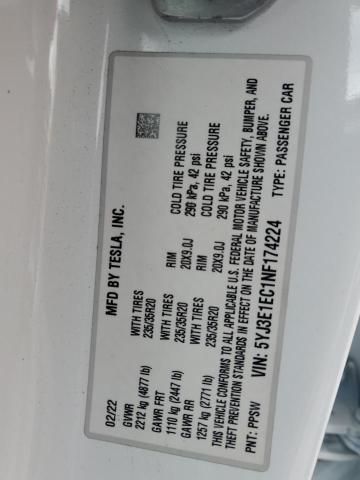 5YJ3E1EC1NF174224 Tesla MODEL 3