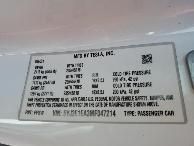 5YJ3E1EA3MF047214 Tesla Model 3  12