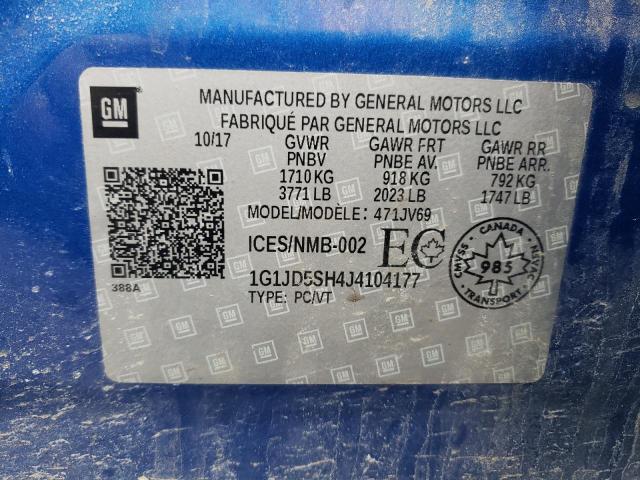 2018 CHEVROLET SONIC LT - 1G1JD5SH4J4104177