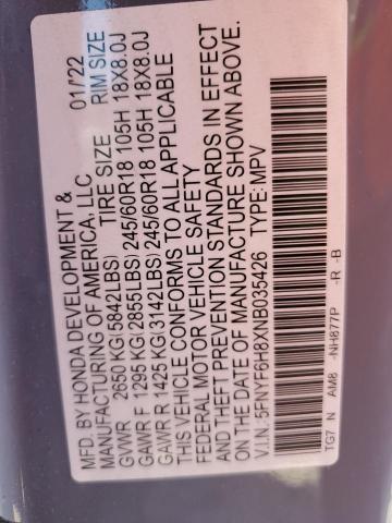 2022 HONDA PILOT TRAI 5FNYF6H8XNB035426