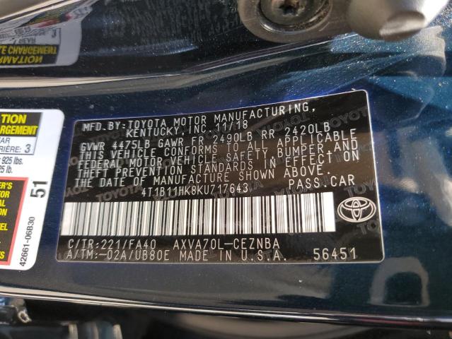 4T1B11HK8KU717643 Toyota CAMRY L