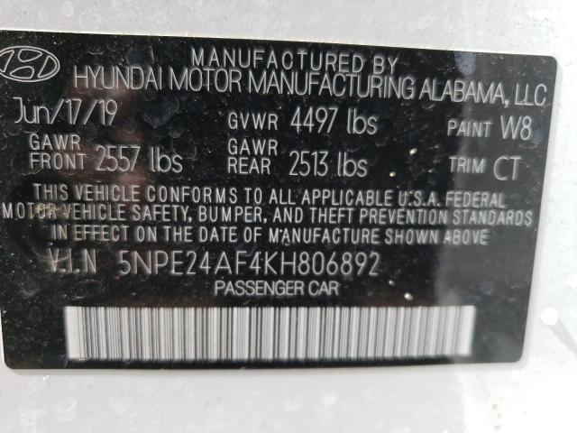 5NPE24AF4KH806892 | 2019 HYUNDAI SONATA SE