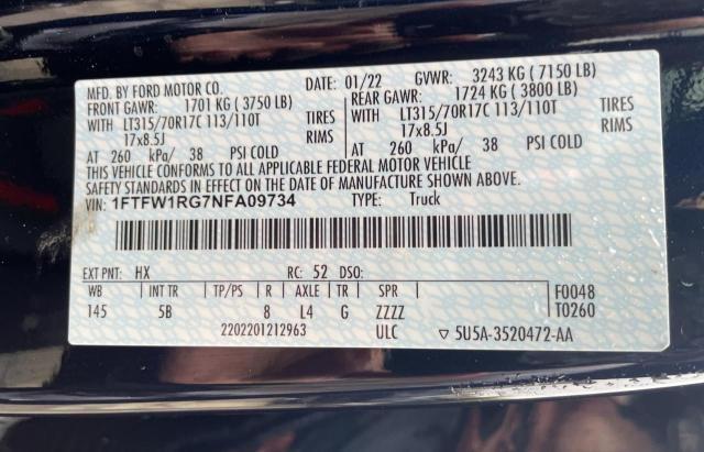 1FTFW1RG7NFA09734 Ford F150 Raptor