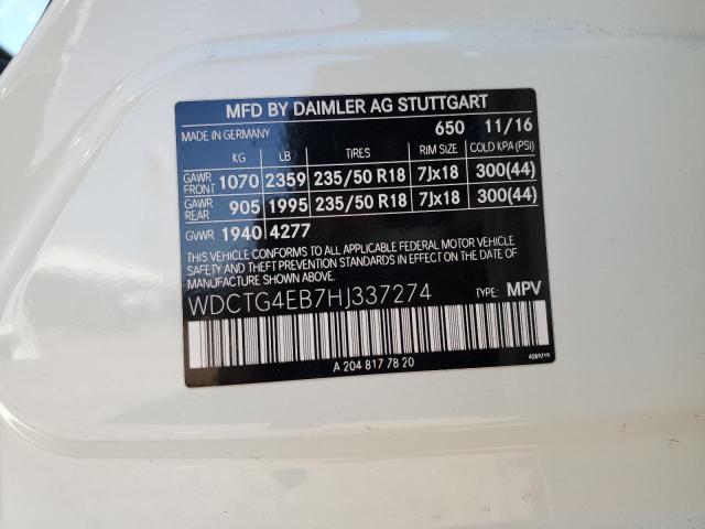 WDCTG4EB7HJ337274 Mercedes-Benz GLA 250