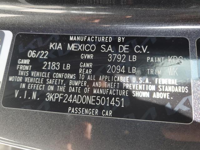 3KPF24AD0NE501451 KIA FORTE FE