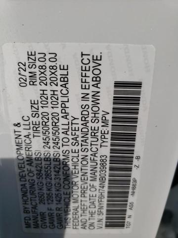 2022 HONDA PILOT BLAC - 5FNYF6H74NB039883