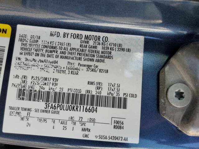 3FA6P0LU0KR116604 2019 FORD FUSION - Image 12