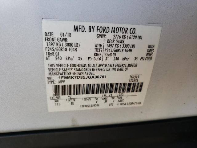 1FM5K7D85JGA80781 Ford EXPLORER XLT