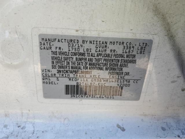 3N1CN7AP8EL869851 Nissan VERSA S