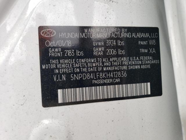5NPD84LF8KH412836 Hyundai ELANTRA SEL