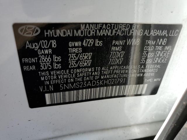 5NMS23AD5KH021791 Hyundai Santa Fe Se