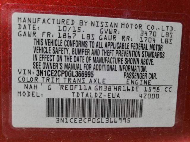 3N1CE2CP0GL366995 Nissan Versa Note S