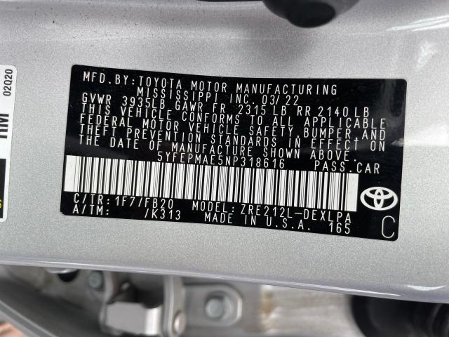 5YFEPMAE5NP318616 Toyota COROLLA LE