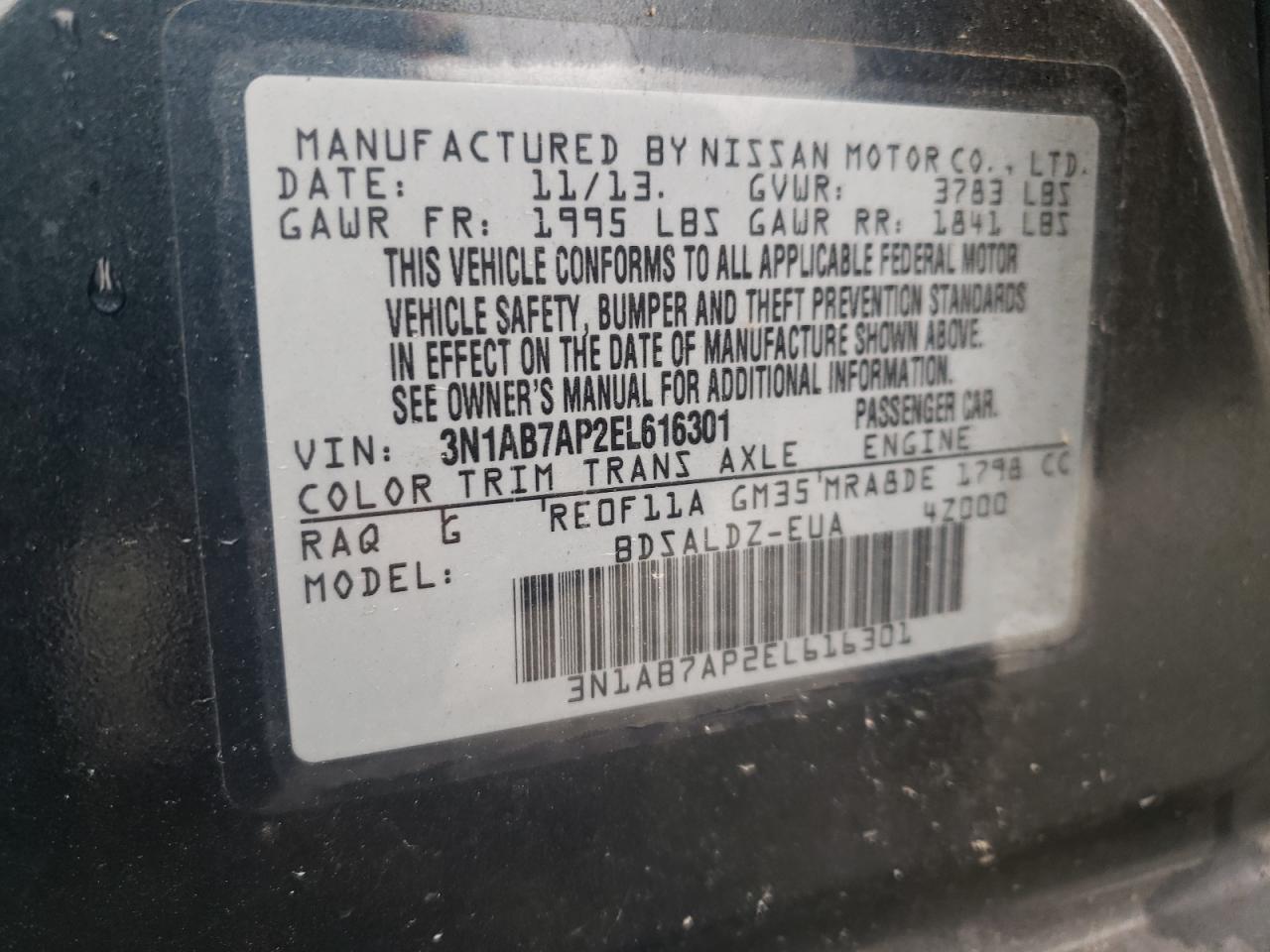 3N1AB7AP2EL616301 2014 Nissan Sentra S