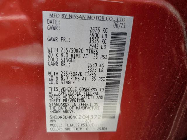 5N1DR3DH0NC204372 Nissan Pathfinder Platinum