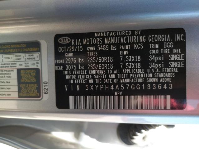 5XYPH4A57GG133643 KIA SORENTO EX