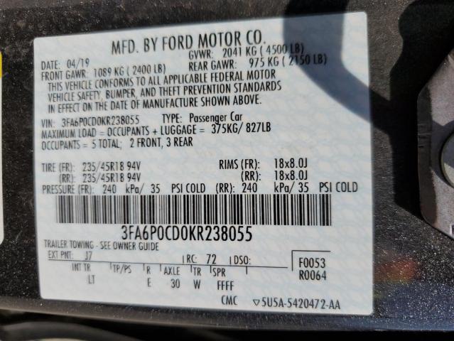 3FA6P0CD0KR238055 Ford FUSION SEL