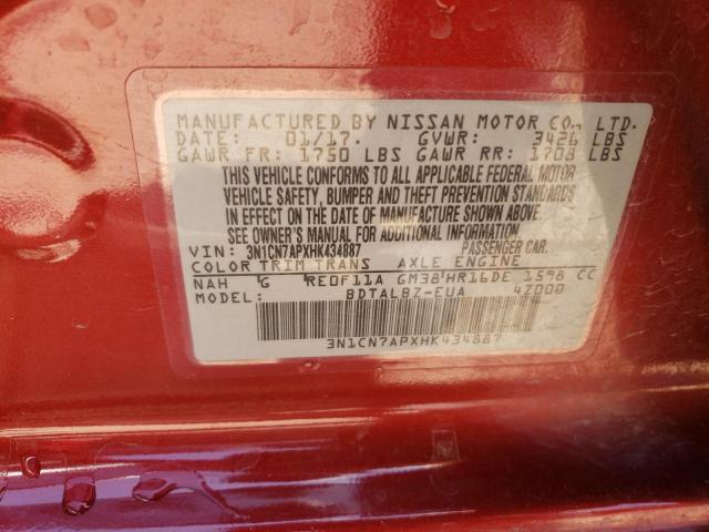 3N1CN7APXHK434887 Nissan VERSA S