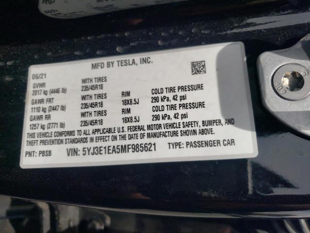 5YJ3E1EA5MF985621 Tesla MODEL 3
