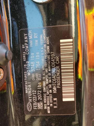 VIN: KMHTC6AD3CU064597 Auction: COPART Lot: 53811033 Location: CA - MARTINEZ KMHTC6AD3CU064597 HYUNDAI VELOSTER 2012 BLACK Photo 12