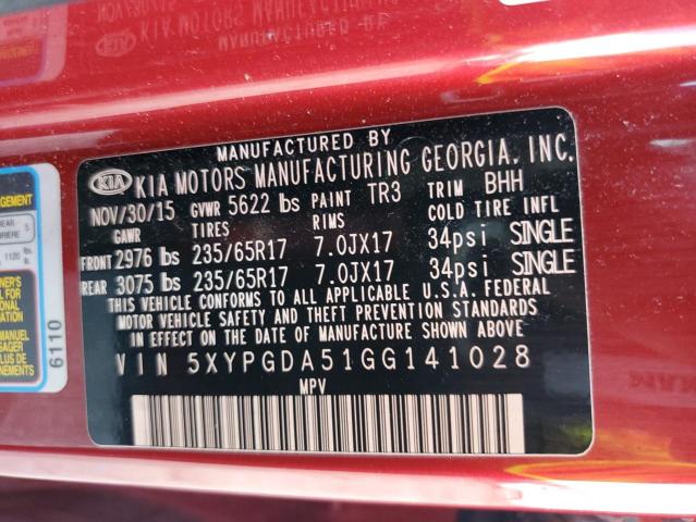 5XYPGDA51GG141028 KIA SORENTO LX
