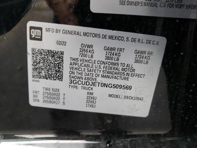 Chevrolet Silverado K1500 High Country 2022 3GCUDJET0NG509569 Image 12