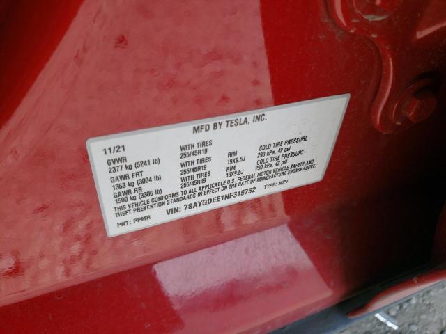7SAYGDEE1NF315752 Tesla Model Y
