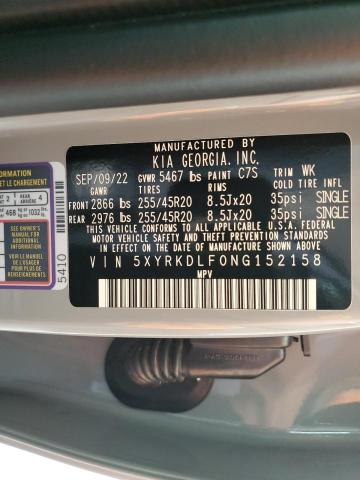 5XYRKDLF0NG152158 KIA SORENTO SX