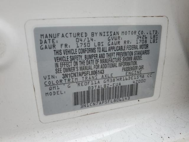3N1CN7AP5FL806143 Nissan VERSA S