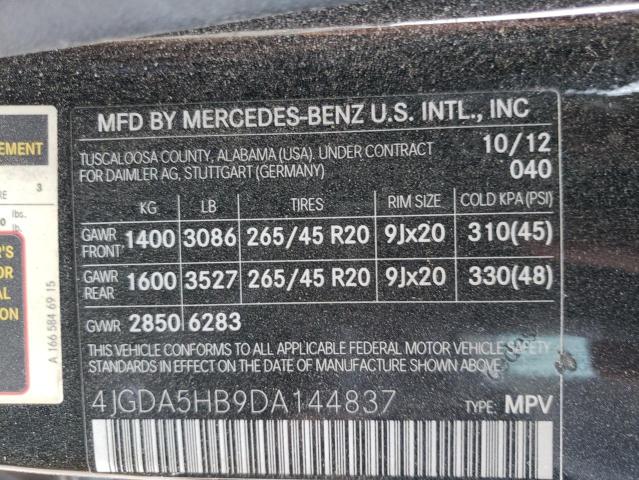 VIN 4JGDA5HB9DA144837 2013 Mercedes-Benz ML-Class, ... no.13