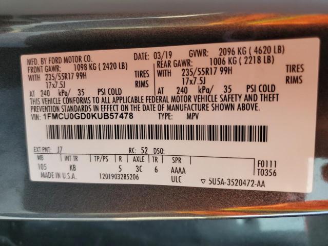 1FMCU0GD0KUB57478 Ford ESCAPE SE