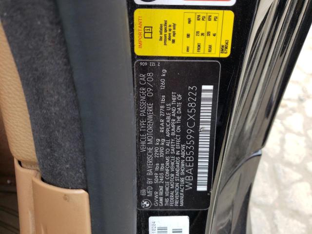 VIN: WBAEB53599CX58223 Auction: COPART Lot: 52223263 Location: CA - HAYWARD WBAEB53599CX58223 BMW 6 SERIES 2009 BLACK Photo 12
