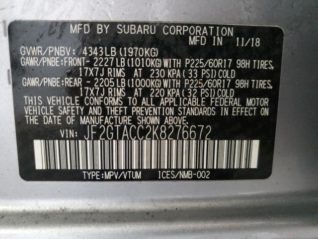 JF2GTACC2K8276672 | 2019 SUBARU CROSSTREK